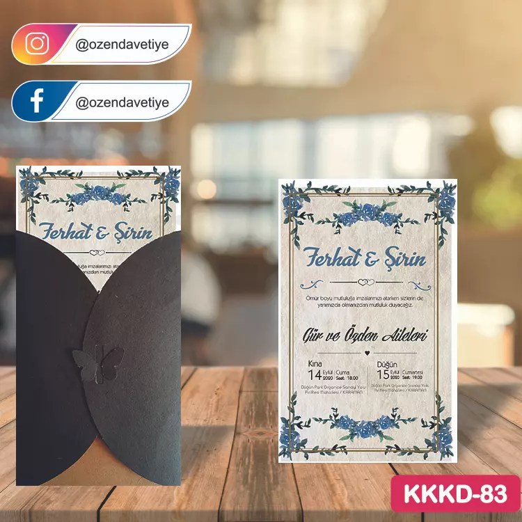 ozen-davetiye-Düğün Davetiyesi - Kahverengi Kelebekli Kraft Zarflı Davetiye Model No:83